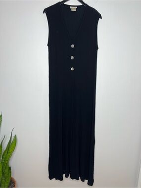Vintage Barbara Lesser Black 100% Rayon Maxi Dress Size L Made in USA Artsy Boho